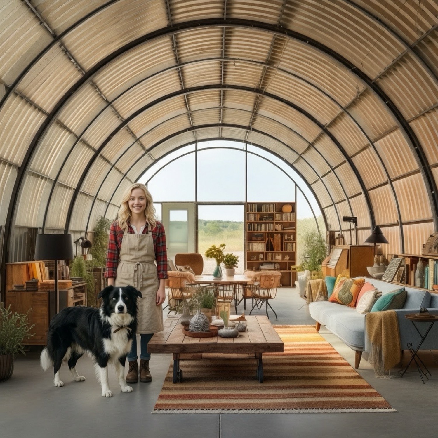 Dolly and Charlotte standing in the Quonset great room